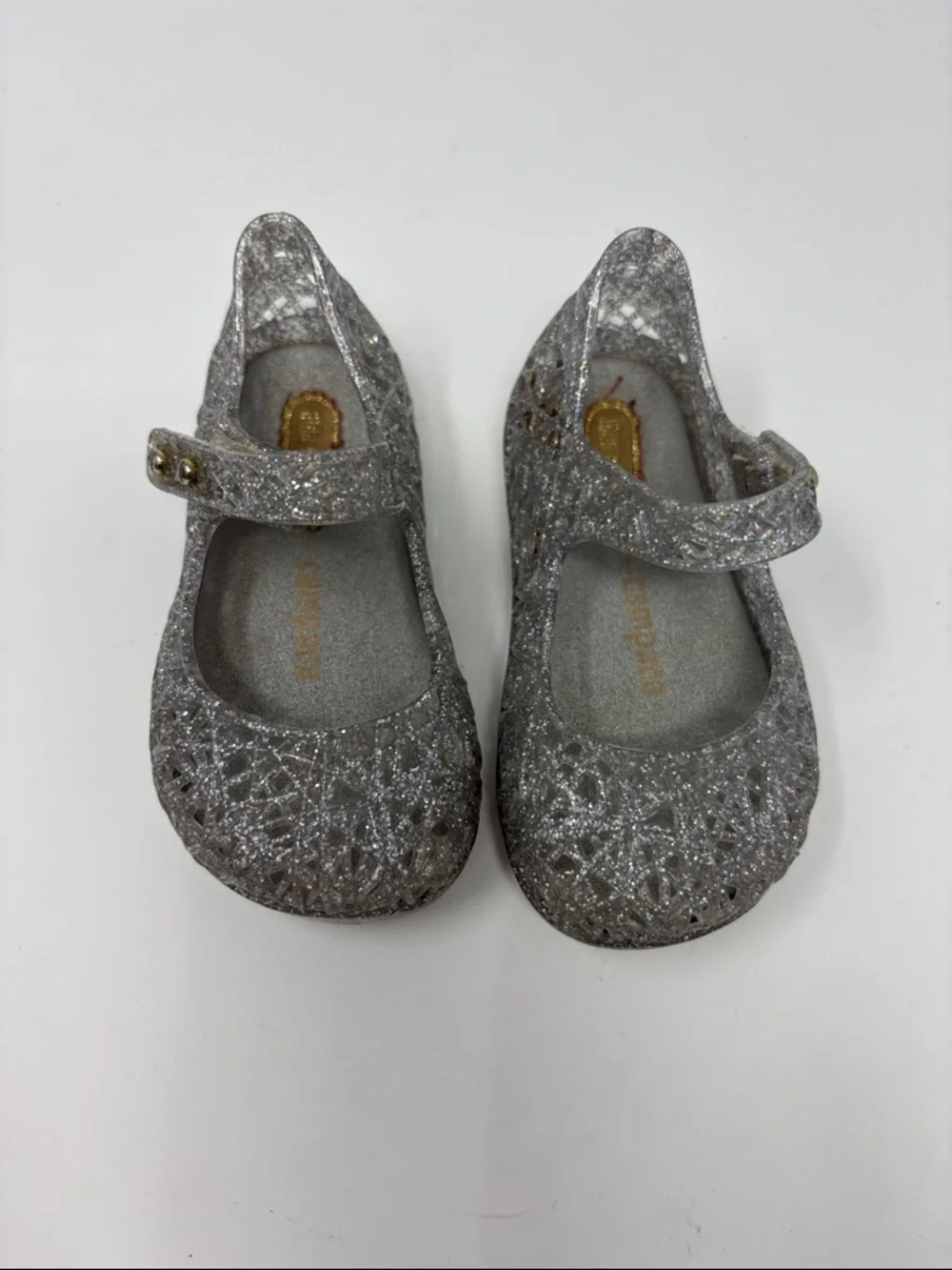 Mini Melissa + campana Kids Silver Glitter Mary Jane Shoes 5 19/20